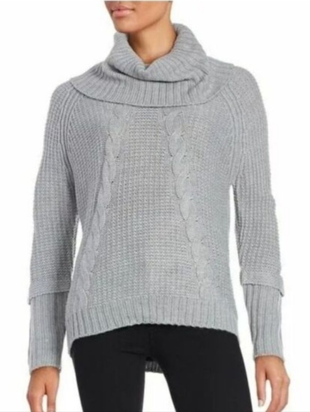 Ivanka Trump Cable Chunky Knit Turtleneck Cowlneck Gray Sweater Size XS